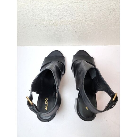 Aldo Women's Black Leather Open-Toe Block Heeled Sandals With Ankle Strap Size 1 - Picture 4 of 10